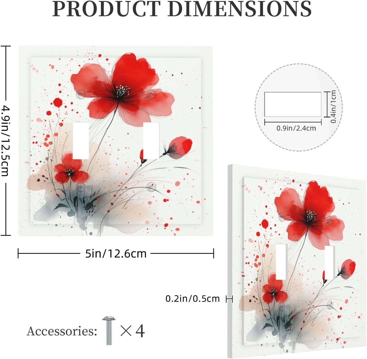 Vintage Watercolor Red Flowers Floral Decorative Switch Plates 2 Gang Double Toggle Outlet Light Switch Cover Wall Plate Electrical Faceplate for Bedroom Bathroom Decor