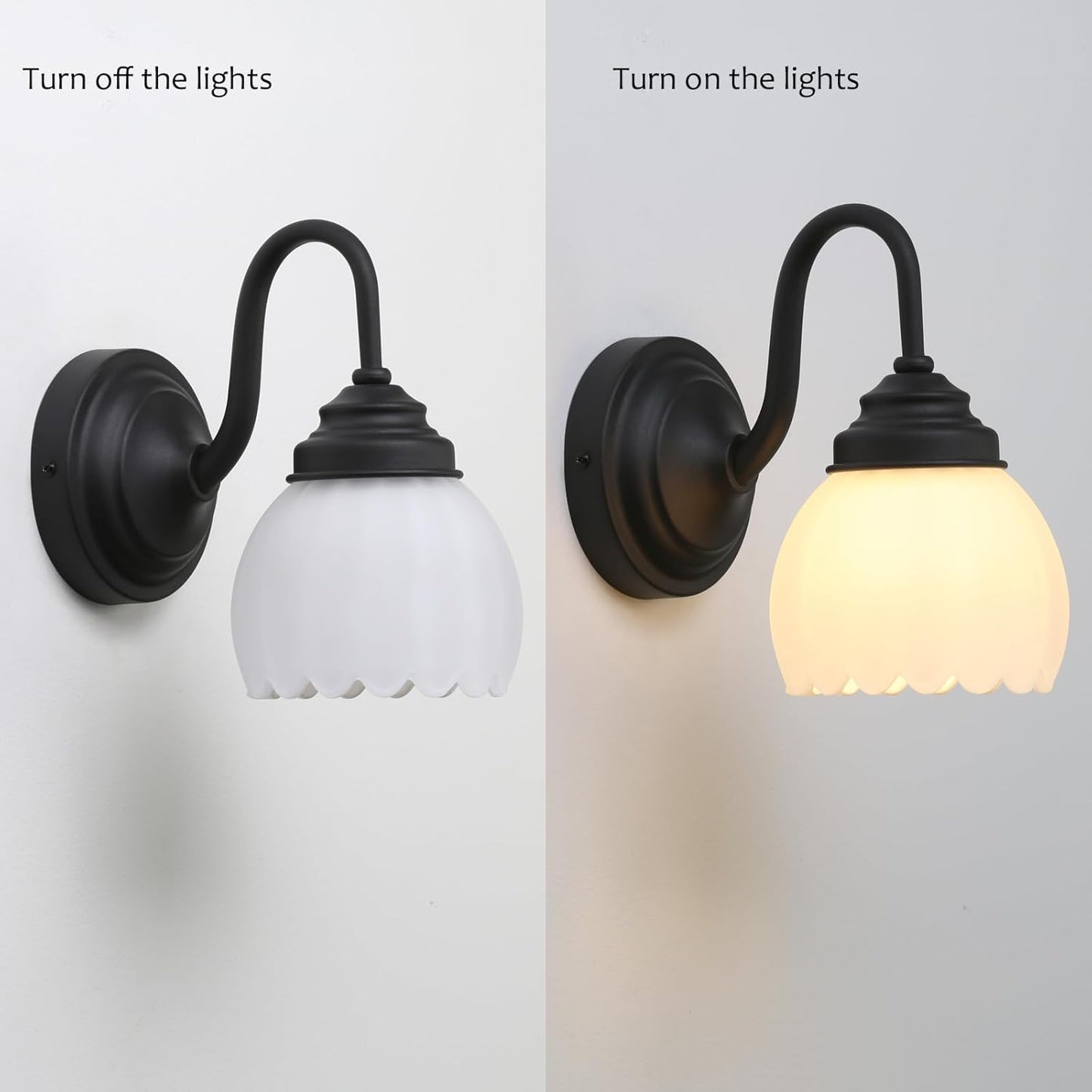 Pathson Milk White Wall Sconce Lamp with Tulip Thicken Glass, Modern Bathroom Sconce Hardwired Wall Vanity Light Indoor Decor for Mirror Living Room Foyer Loft Bedroom Farmhouse Lighting