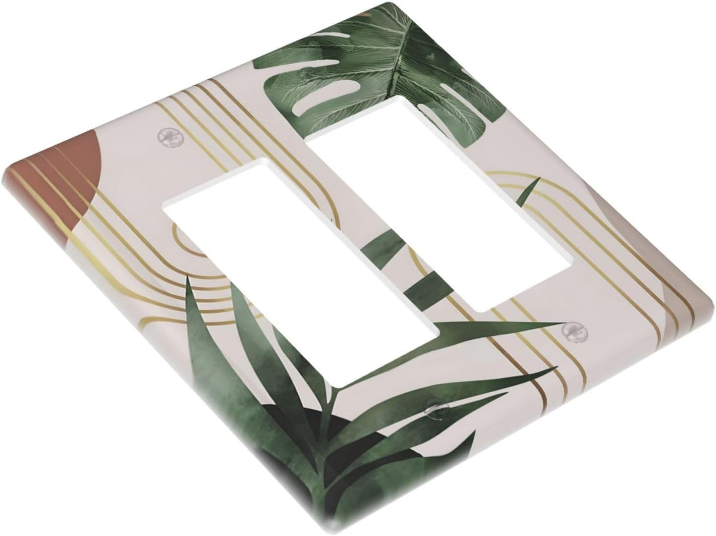 Decorative Outlet Covers Boho Mid Century Arch Green Leaves 2 Gang Light Switch Cover Plate Double Rocker Wall Plate Switch Plate Covers Faceplate for Bedroom Home Decor（ 2 Pack）