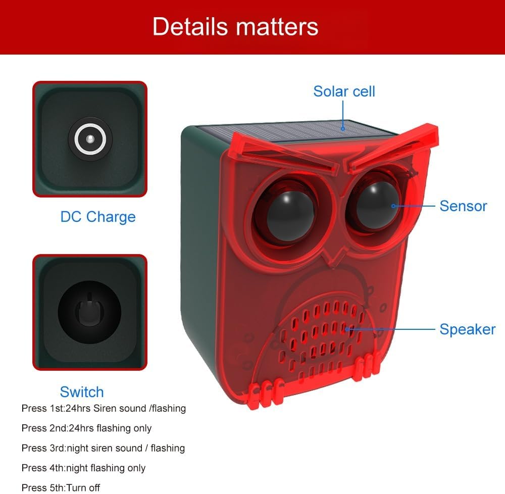 HULPPRE Solar Outdoor Motion Sensor Alarm-13 Sounds Including Dog Barking&Gunshot,130db Loud Noise Maker,4 Modes,Motion Activated Strobe Light,Say Goodbye to The Intruders