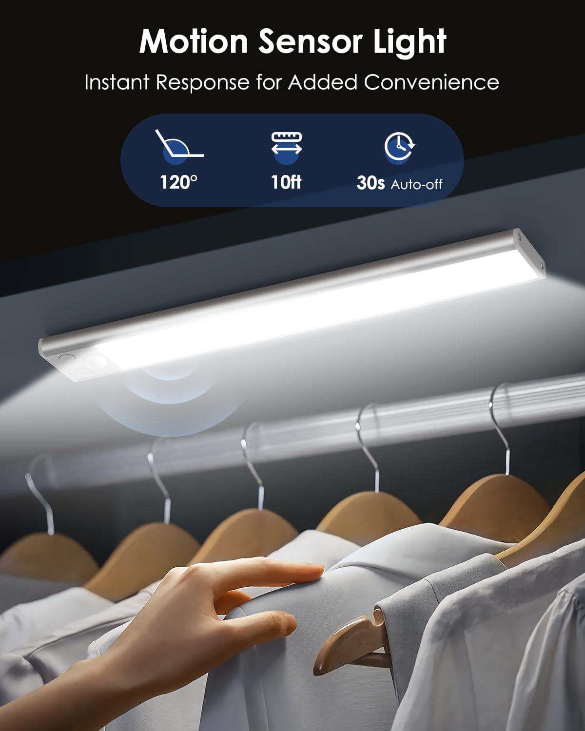VerRon 14in Under Cabinet Lighting, 3200mAh Rechargeable Battery Powered Closet Lights with 3 Color Tempers 108 LED, Wireless Motion Sensor Light Indoor, Dimmable Lights for Kitchen, Stair, 5-Pack