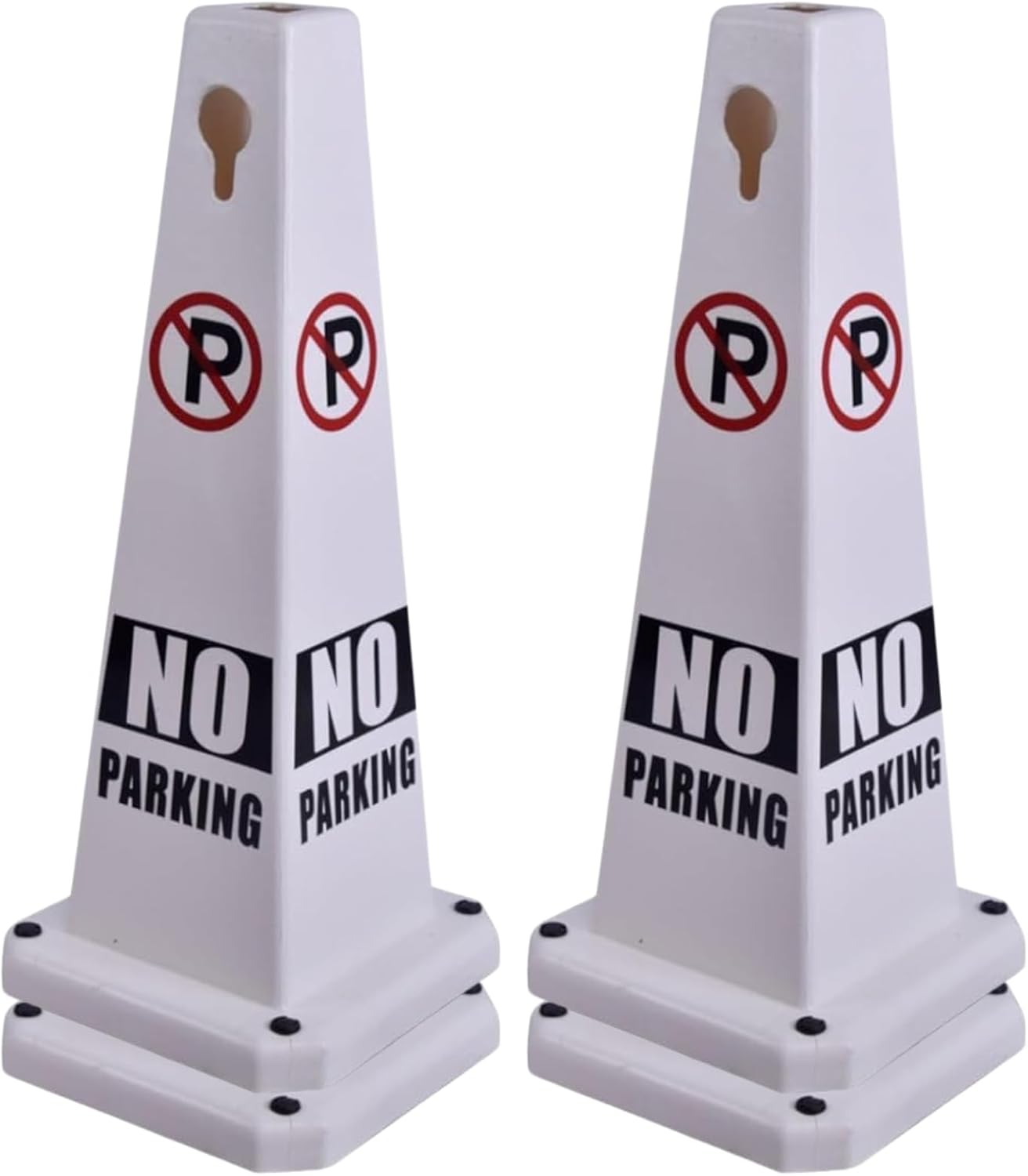 26.5" Caution Cones, 4-Sided Visible Safety Signs with Heavy Rubber Base, Warning for Slip & Fall Prevention, Indoor/Outdoor Use (4, No Parking-White, 26.5 inch)