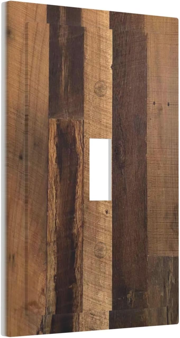 Rustic Brown Wood Vintage Wood Board Decorative Light Switch Cover 1 Gang Single Toggle Device Electrical Faceplate Switchplates Decorator Outlet Wall Plate For Farmhouse Cabin Decor