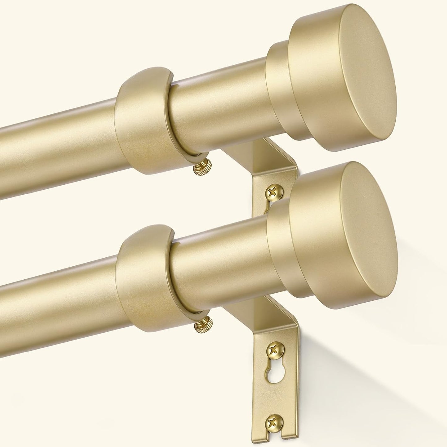 GEEBOBO 2 Pack Gold Curtain Rods for Windows 48 to 84 Inch, 1 Inch Adjustable Heavy Duty Decorative Curtain Rods, W1 (Gold, 32"-90",2 Pack)