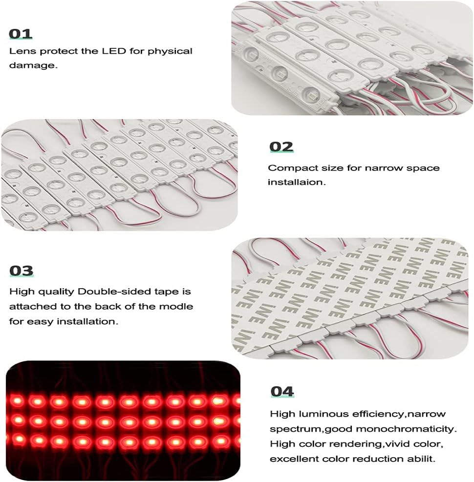 LED Module, 100pcs 49.8 Ft 5730 SMD 150LM Per LED Module IP65 Waterproof Decorative Light for Advertising Signs with Tape Adhesive Backside (Red Light)