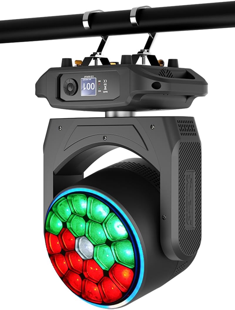 SHEHDS 19x40W LED Moving Head Light, RGBW LED Stage Light with RGB Ring Effects, with Zoom, Beam Effect, 360° Rotation, for Outdoor Concert Performance, Theater, School Show