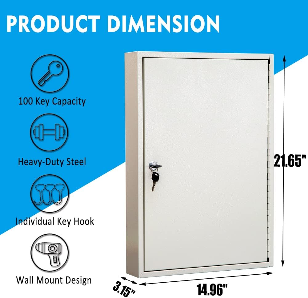 UMEKEN Key Box Wall Mount 100 Position Metal Valet Car Key Cabinet Lock Box with Key Tags, Vehicle Key Holder Lockbox Key Organizer Safe Storage Locker Box, Cream