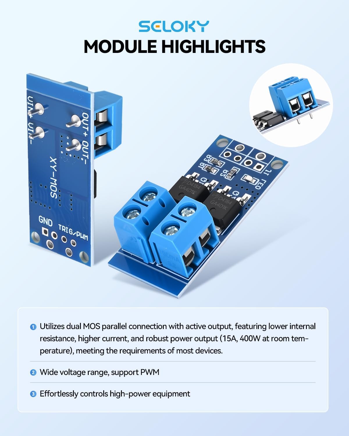 12PCS Dual High-Power MOSFET Trigger Switch Drive Module 0-20KHz PWM Adjustment Electronic Switch Control Board Motor Speed Controller Lamp Brightness Control, DC 5V-36V 400W, 15A (Max 30A)
