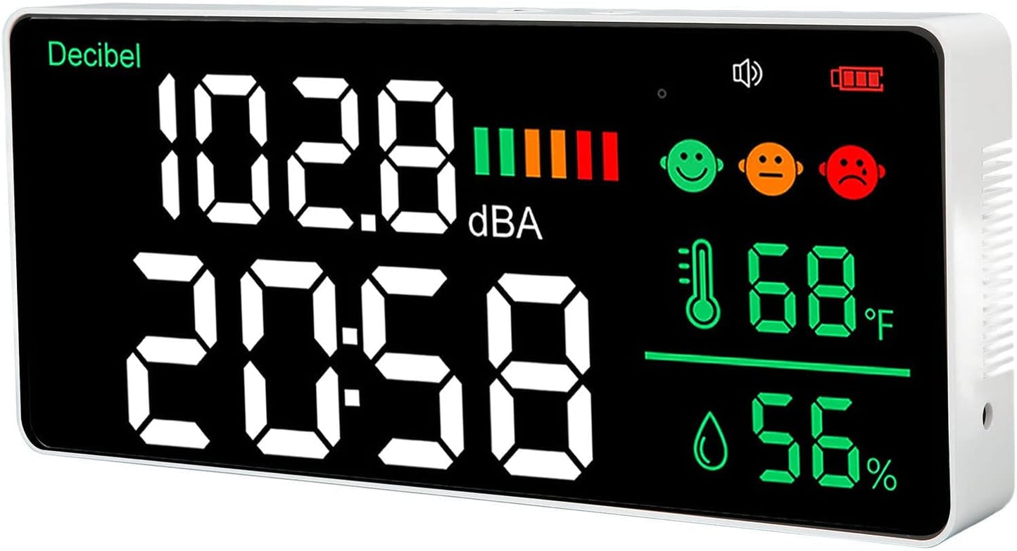 Diydeg Decibel Meter Sound Level Reader, 4 in 1 11 inch Large LED Display Wall Mounted Noise Decibel Reader Meter, Noise Temperature Humidity Meter for Home Studio Factory Classroom