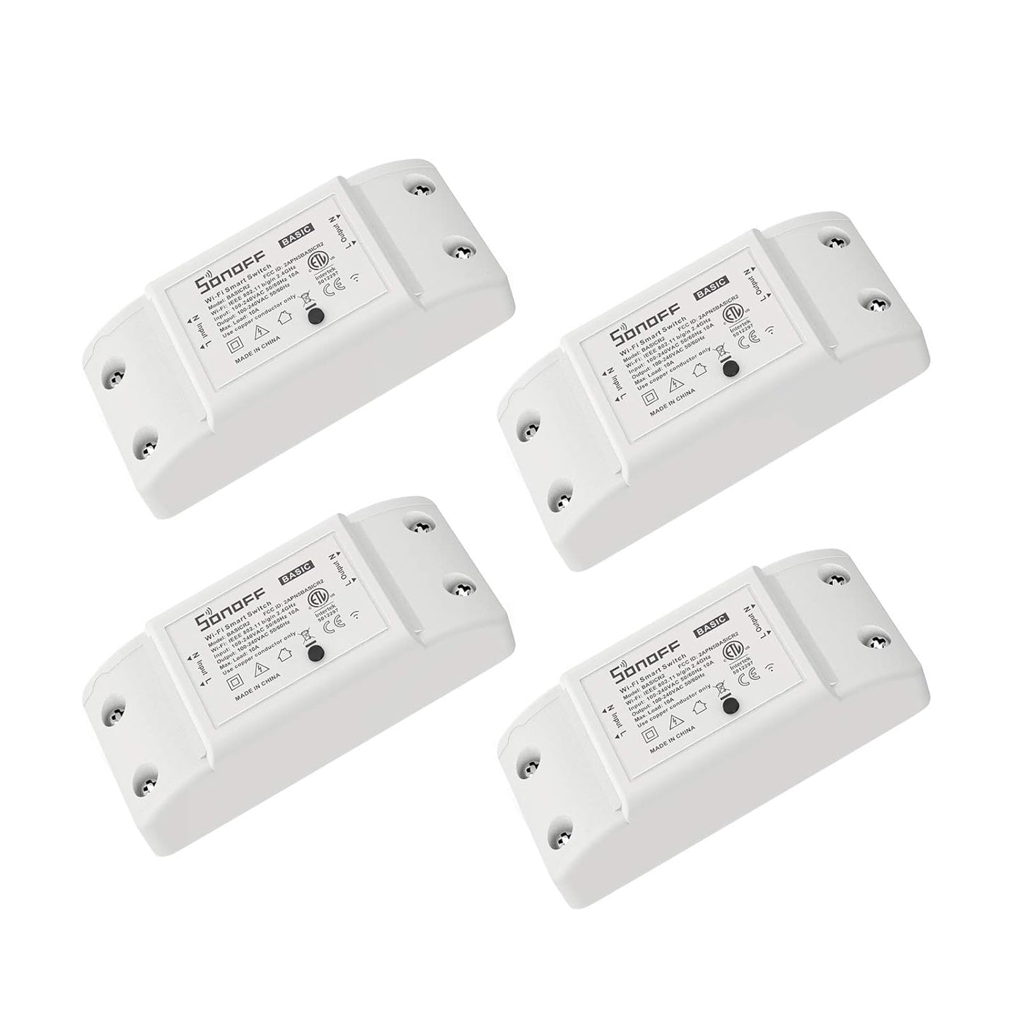 SONOFF Basic R2 10A Smart WiFi Wireless Light Switch, DIY Module for Smart Home Automation Solution,Works with Amazon Alexa & Google Home,IFTTT,4-Pack