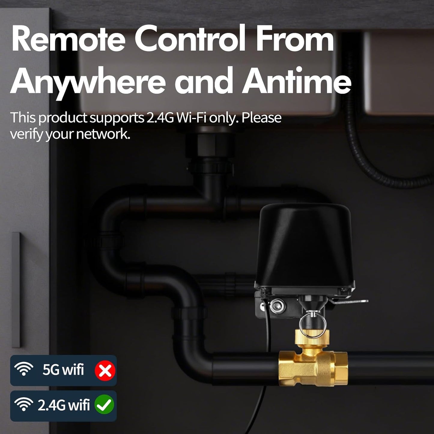 Owfeel WiFi Smart Water Valve, APP Remote Control, DN15 Ball Brass Water Valve, Compatible With Alexa, Google and Application Program iOS/Android, Only Supports 2.4 GHz WiFi (1/2")
