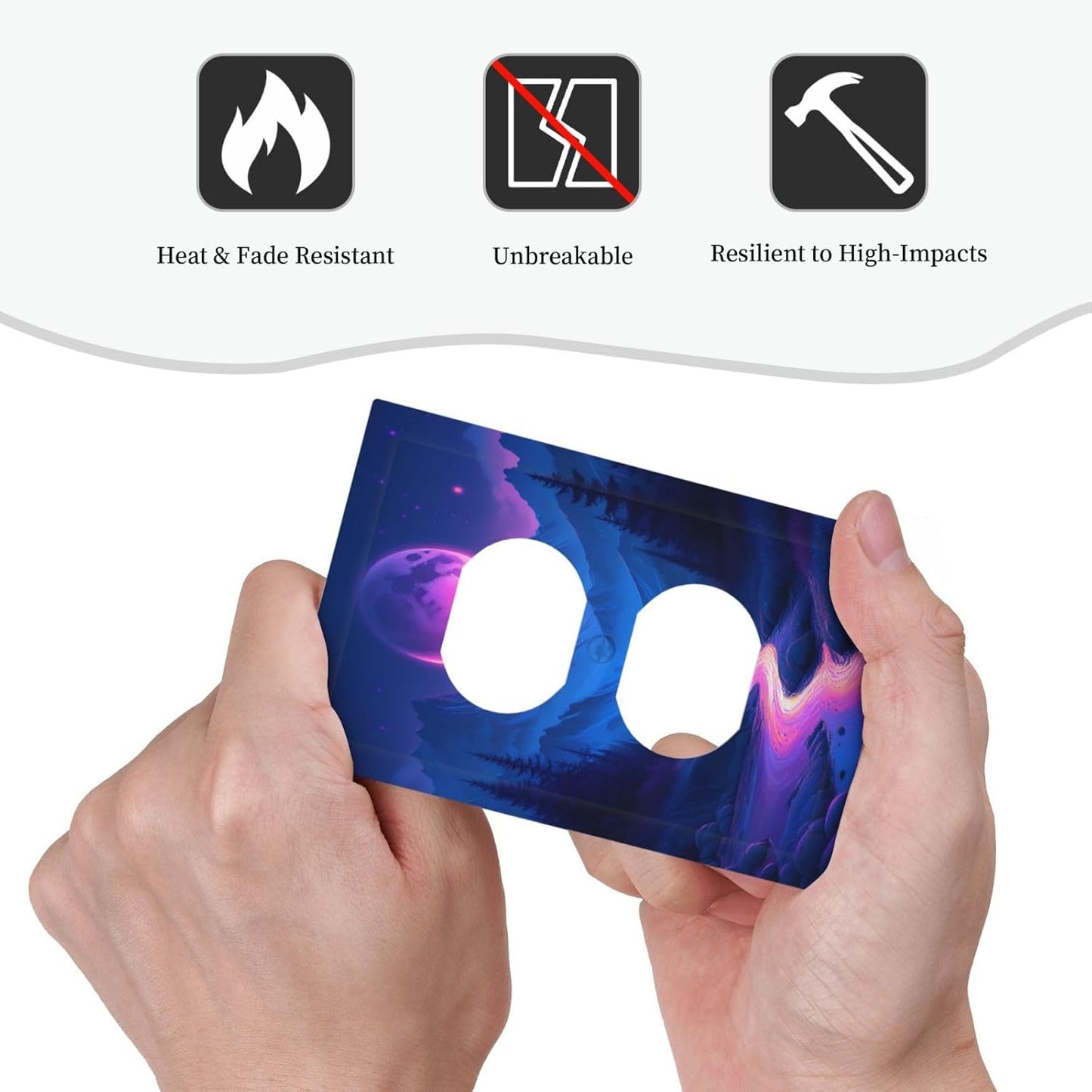Purple Cyberpunk River Full Moon Mountain Forest Outlet Covers 1 Gang Duplex Light Switch Cover Wall Plate Decorative Switch Plates Electrical Receptacle Faceplate for Bedroom Bathroom Decor