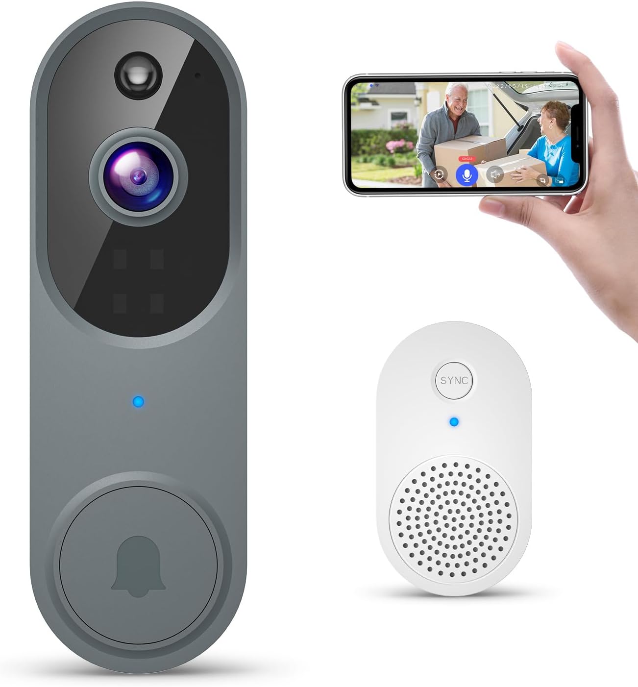 1080p Wireless Video Doorbell Camera, AI Human Detection, Live View, Night Vision, Cloud Storage, 2.4G WiFi, Battery Powered, Indoor Outdoor Surveillance (Includes Doorbell Receiver)
