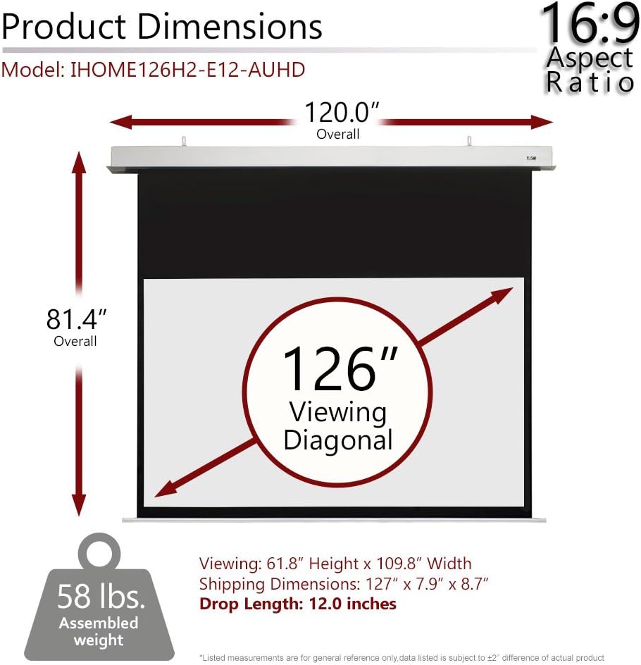 Elite Screens Evanesce 126" in-Ceiling Motorized Projector Screen 16:9, Acoustic Pro UHD, 8K HD Perforated Weave, Acoustically Transparent, Recessed Drop-Down for Standard Throw, IHOME126H3-E12-AUHD