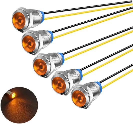 5pcs 10mm LED Metal Indicator Light 110V-220V AC Waterproof Signal Lamp (Yellow)