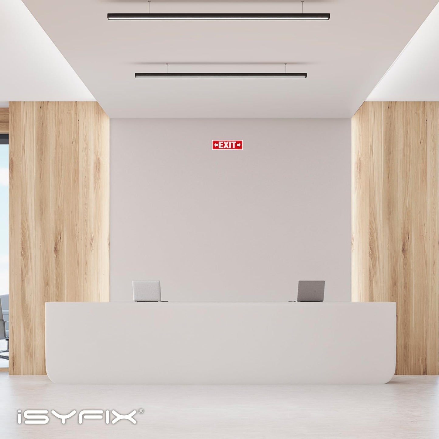 iSYFIX Exit Signs - 2 Pack 12x4 Inch Directional Right & Left Arrow Signs, 40 mil Polystyrene Plastic, UV Laminated, Scratch & Fade Resistant, Waterproof - Ideal for Office, Theater, School, Business