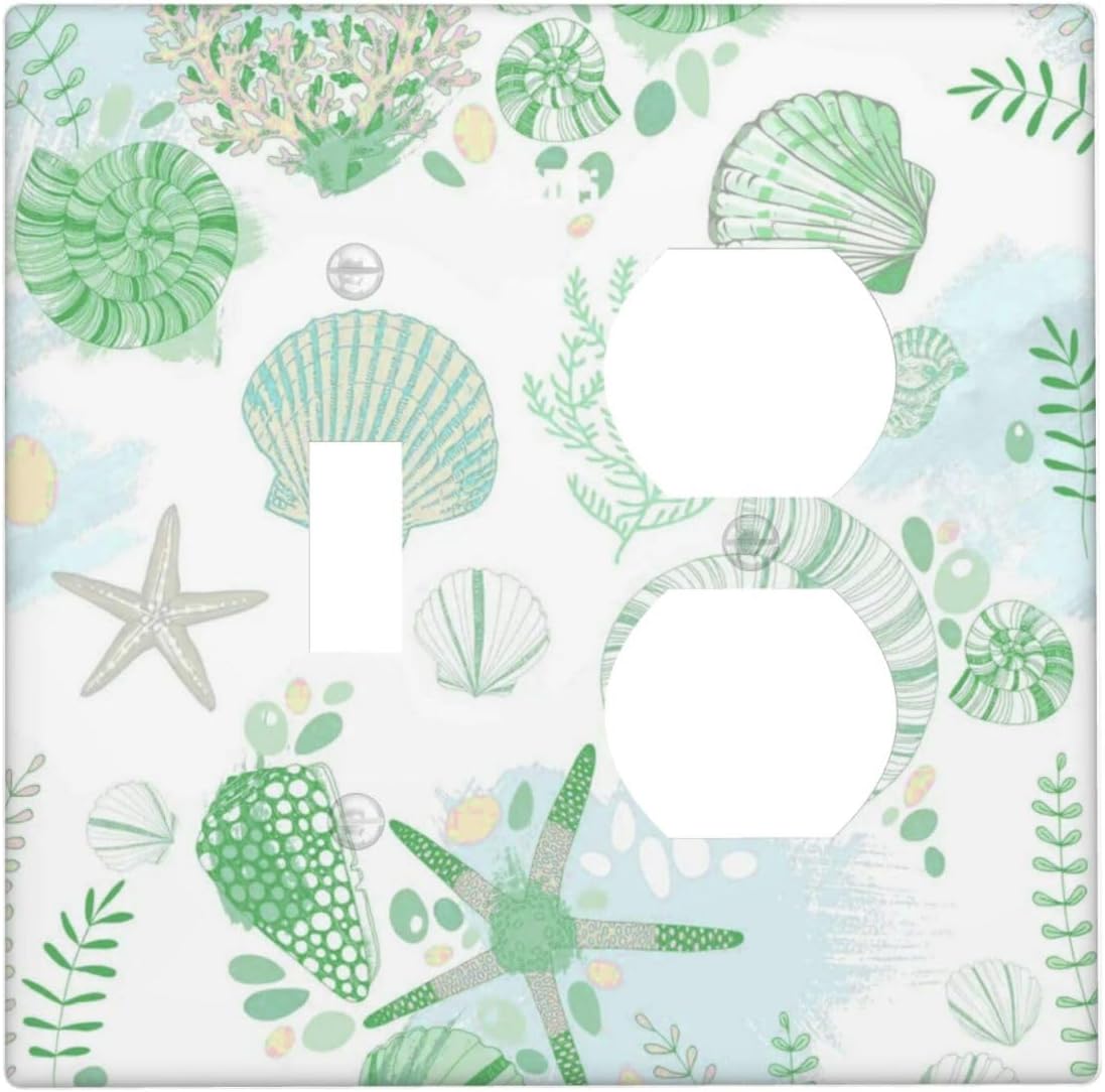 Beach Nautical Starfish Scallop Coral Conch Wallplates 1 Toggle 1 Duplex Switch Plate Electrical GFCI Faceplate Decorative Light Switch Covers for Bathroom Home Decor
