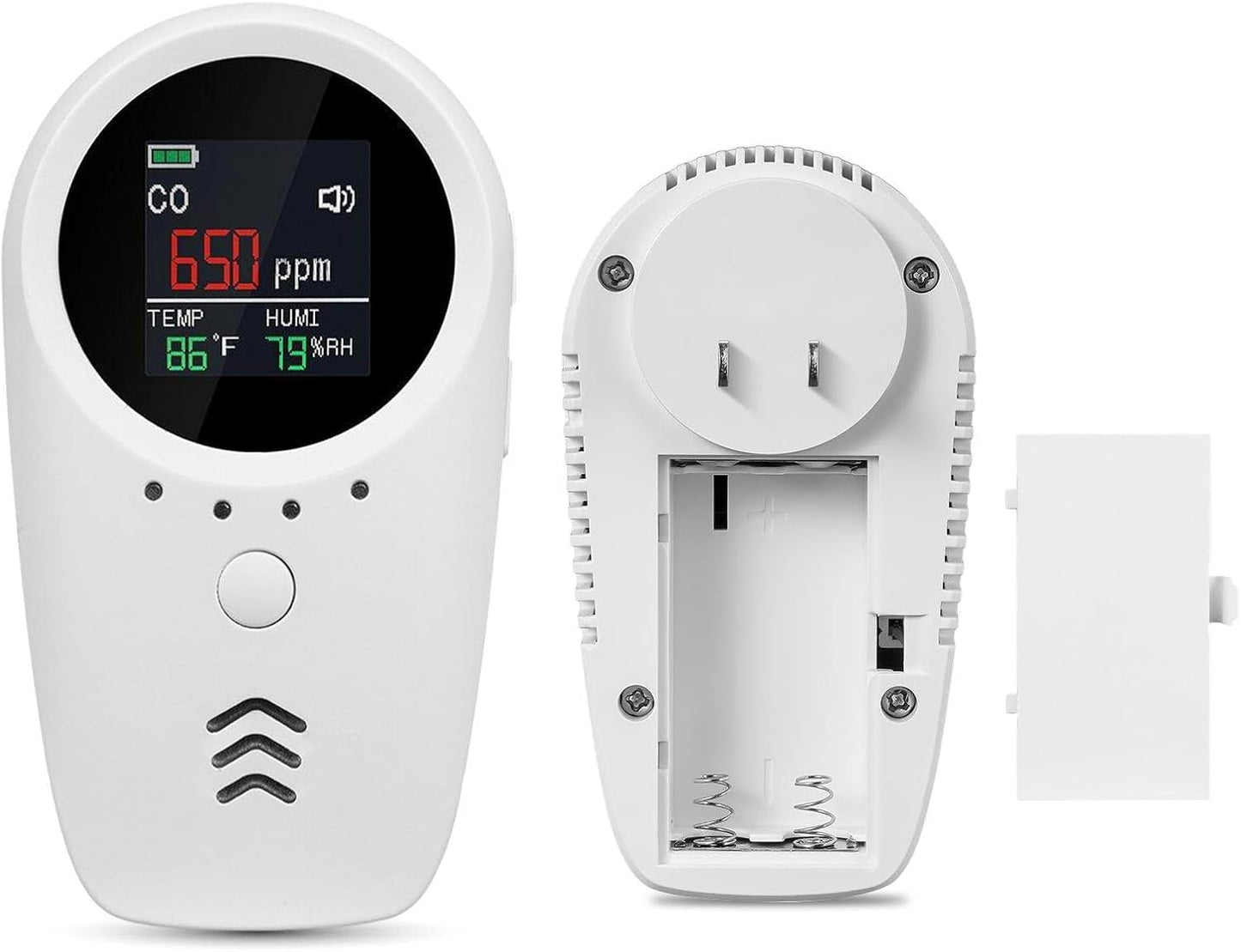 5-in-1 Plug-in & Battery Backup Carbon Monoxide Detectors，Portable Travel Carbon Monoxide Detector, Natural Gas Leak Detector with Temp. Humid. for Home, RV, Camping (Shipping Without Batteries)