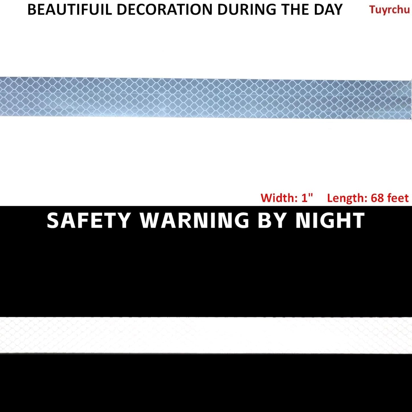 Non Fading Reflective Tape White Outdoor Waterproof 1 inch, High Visibility Warning Industrial Marking Tape, Safety Stickers (68 feet)