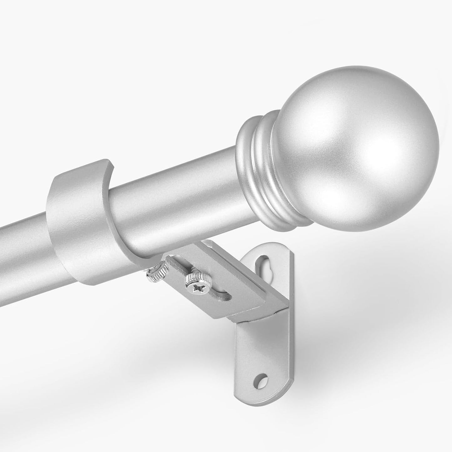 Curtain Rods for Windows 16 to 120 Inches, Curtain Rod Max Adjustable Length of 132 IN, 6/8" Diameter Drapery Rods Round Finials, Satin Silver, Pack of 1