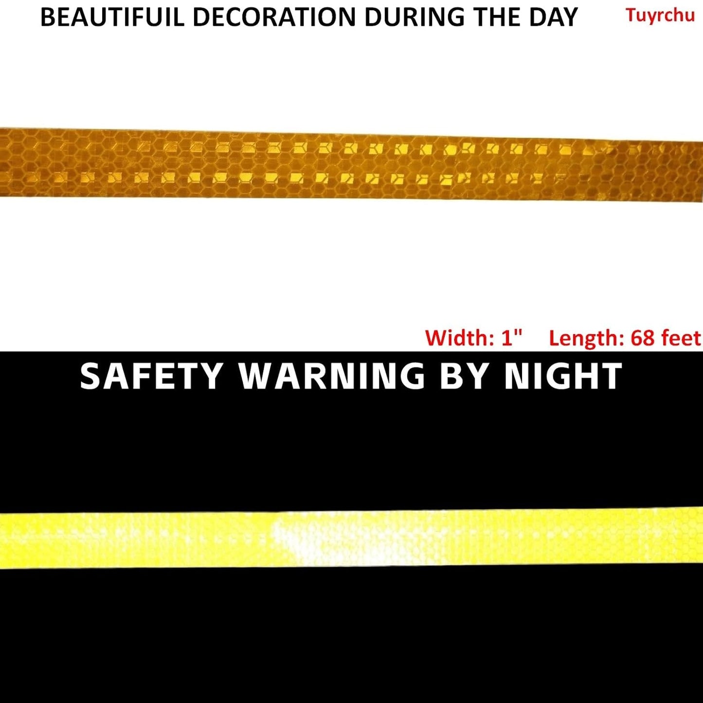 Reflective Tape Yellow 1 inch, Outdoor Waterproof High Visibility Warning Industrial Marking Tape, Safety Stickers (68 feet)