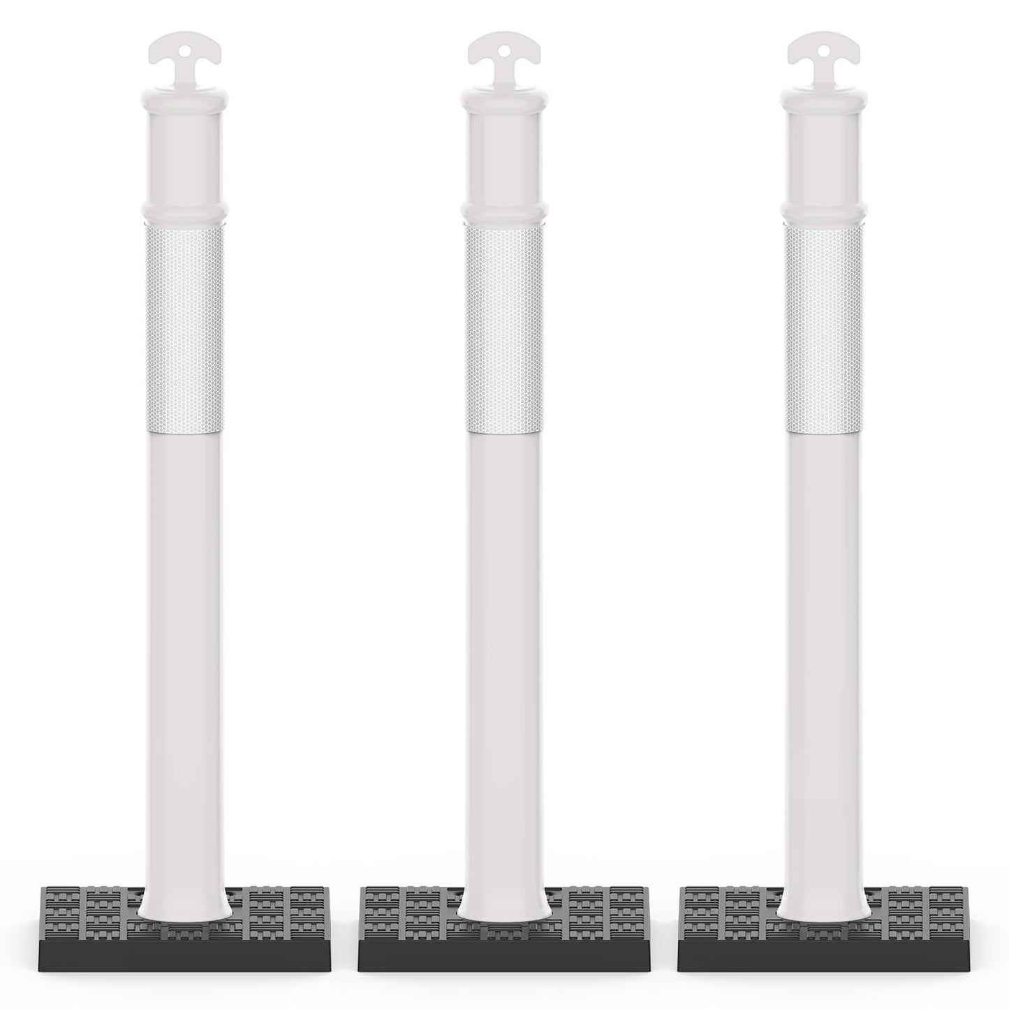 RoadHero 45 Inch Delineator Post with Rubber Base, Heavy Duty White Traffic Delineator Posts Cones with Reflective Collars for Parking Lots, Road Safety, Construction Events 3 Pack