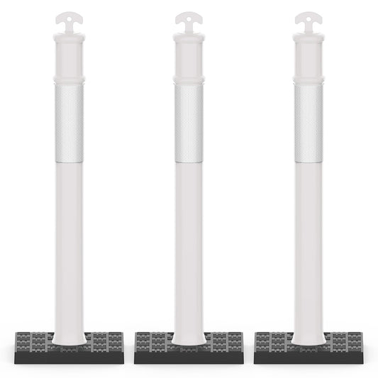 RoadHero 45 Inch Delineator Post with Rubber Base, Heavy Duty White Traffic Delineator Posts Cones with Reflective Collars for Parking Lots, Road Safety, Construction Events 3 Pack