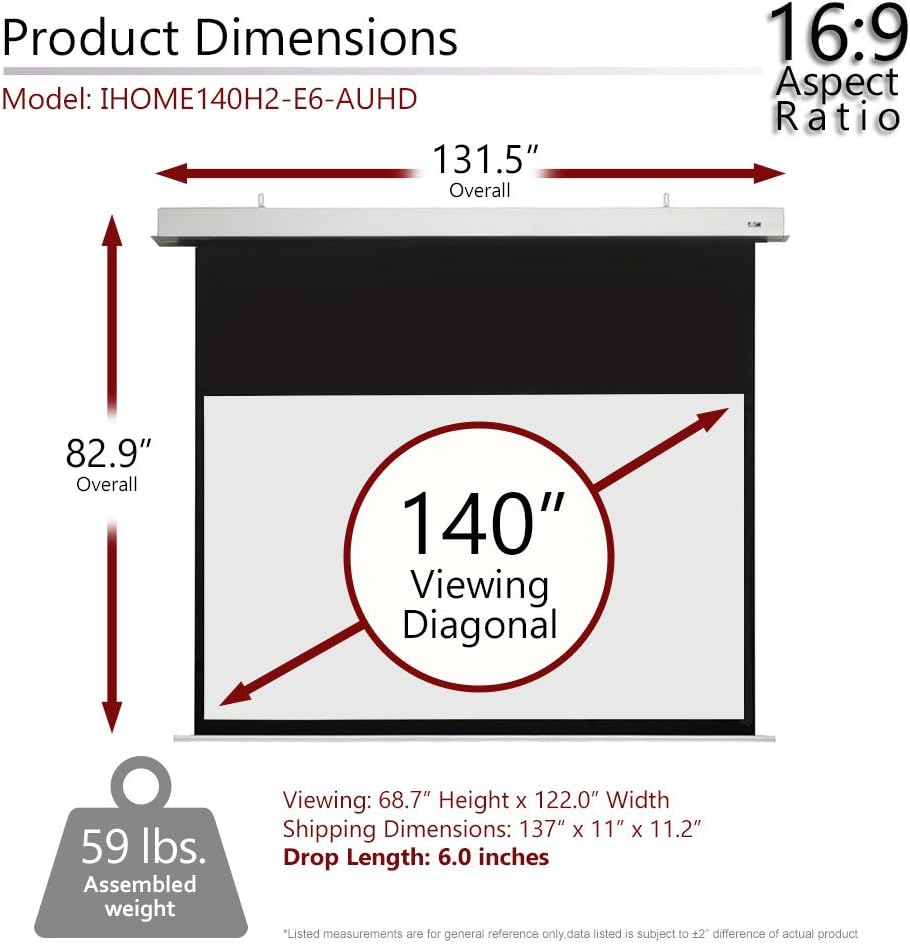 Elite Screens 140-Inch Sound Transparent Front Projection AcousticPro UHD Recessed In-Ceiling Electric Projector Screen in White