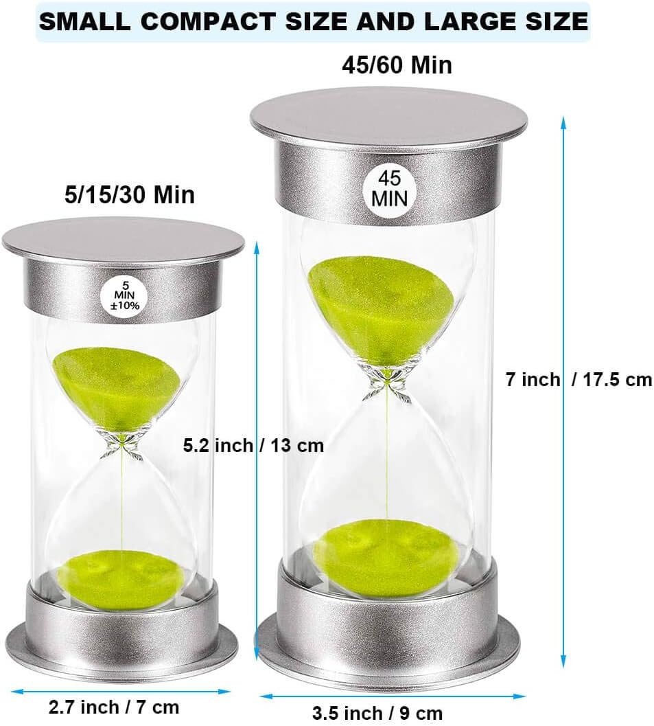 Sand Timer 30 Minute Hourglass Timer, Silver Plastic Sand Clock 30 minutes, Silver Sand Watch 30 Min, Hour Glass Sandglass Timer for Kids, Games, Classroom, Kitchen, Decorative (30 Min, Green Sand)