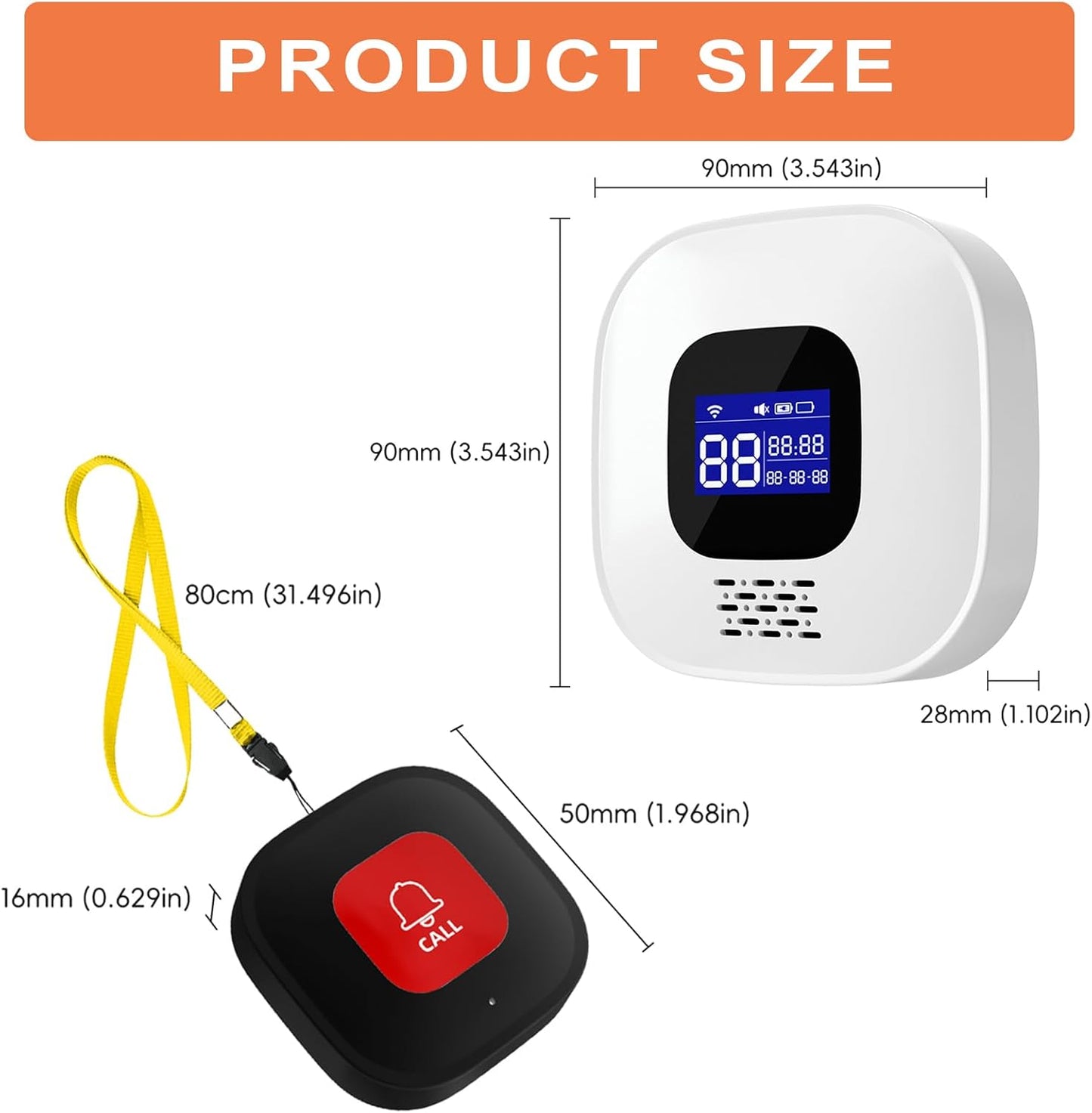 Wireless Caregiver Pager with Smart Call System & Call Buttons for Elderly Monitoring, Life Alert System for Seniors, 2 SOS Panic Button 1 Receiver