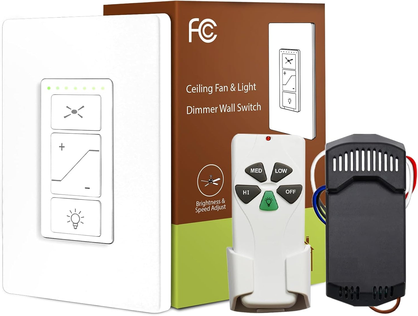 Ceiling Fan Remote Control Kit, Universal Ceiling Fan Remote Control Kit and Dimmer Light Switch Combo, Ceiling Fan Wall Switch UC9050T, Compatible with Hunter Hampton Bay