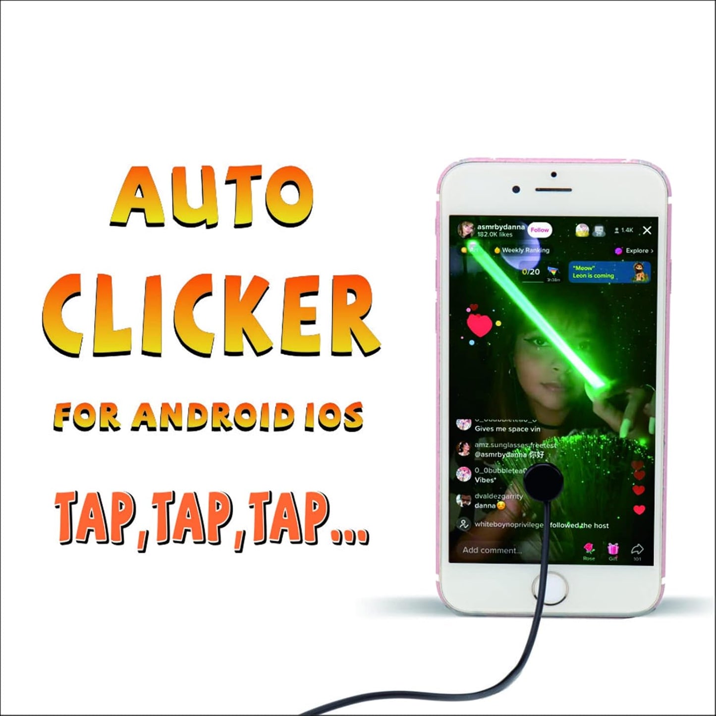Auto Clicker for iPhone iPad：Screen Device Automatic Tapper for Android IOS，Simulated Finger Continuous Clicking, Adjustable Speed Physical Clicker，Suitable for Games, Live Broadcasts Likes, Reward
