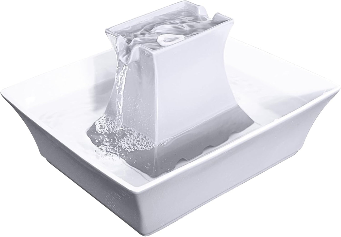 PetSafe Drinkwell Pagoda Fountain - Hygienic Ceramic Continuous Flowing Fountain - Elevated Upper Bowl & Double Free-Falling Stream Design - Minimalist Pet Hydration Station - 70 oz Capacity