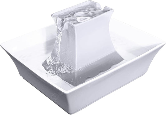 PetSafe Drinkwell Pagoda Fountain - Hygienic Ceramic Continuous Flowing Fountain - Elevated Upper Bowl & Double Free-Falling Stream Design - Minimalist Pet Hydration Station - 70 oz Capacity