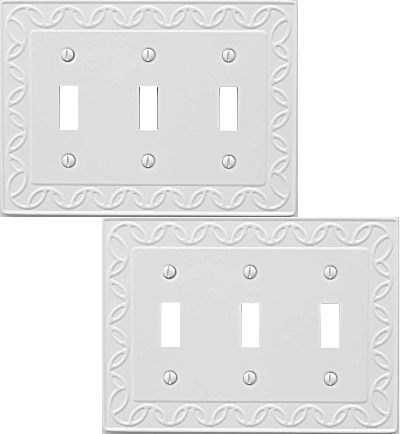 Triple Toggle Light Switch Cover NovaBloom Metal Wall Plate, 2-Pack White 3 Gang, Light Switch Cover Decorative Wallplate, Durable