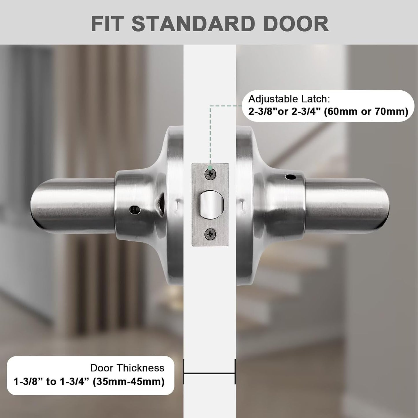 GOBEKOR 4 Pack Brushed Nickel Door Handles Interior,Heavy Duty Passage Door Handles Interior Door Levers for Hallway and Closet, Modern Sleek Round Door Locks Satain Nickel