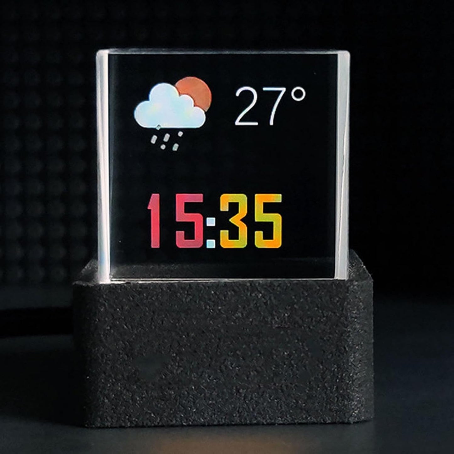 LED Holographic Crystal Cube, 3D Photo Display Smart Weather Digital Clock with GIF Animation Library, for Desk Car Decoration Home Office