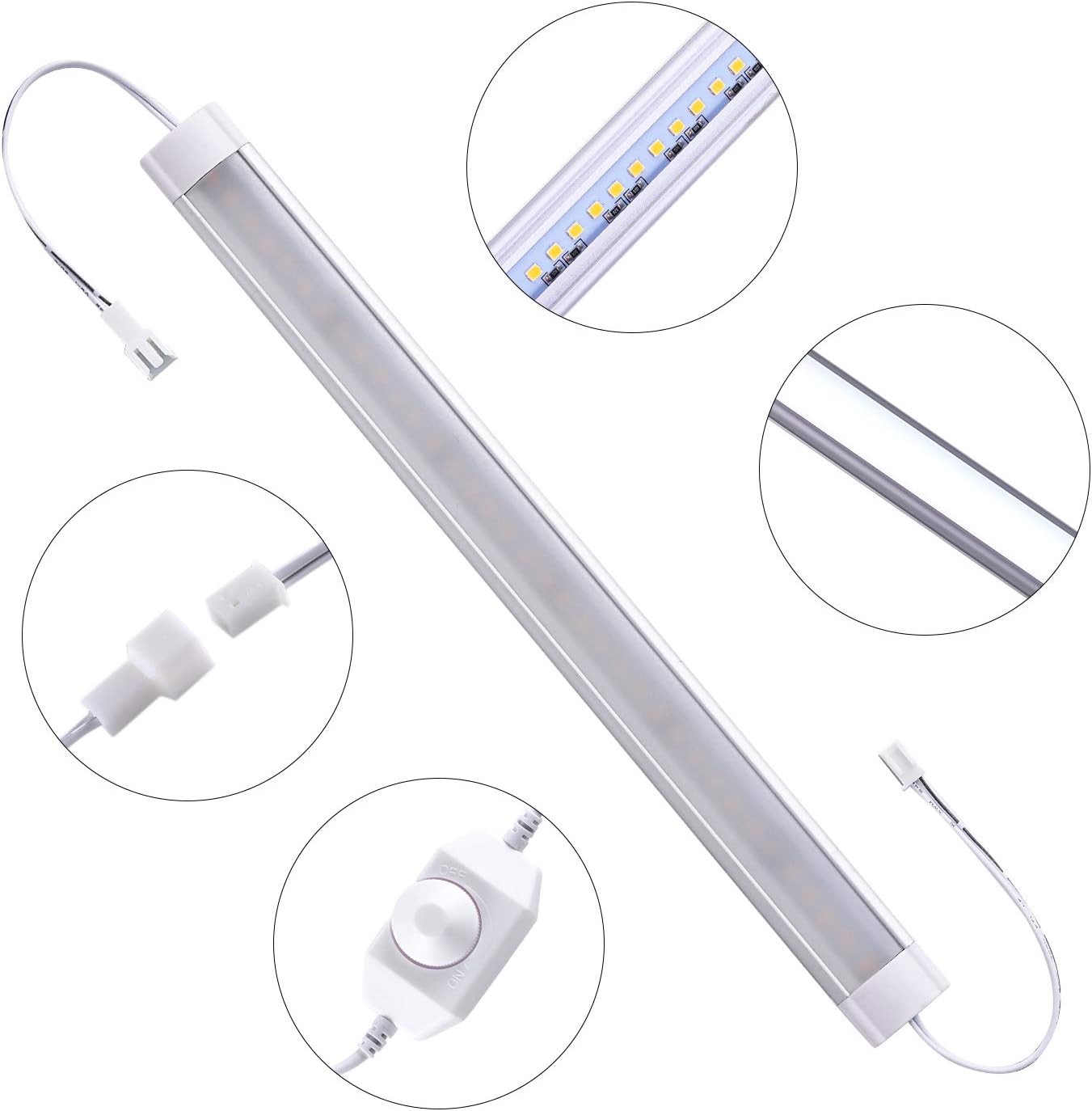 LABOREDUCER Under Cabinet Lighting Plug in Cold White 6000K, 6 Pack 11inch LED Under Cabinet Lights Wired Hardwired Linkable Dimmable with Power Adapter, 24V Under Counter Lights for Kitchen Shelf