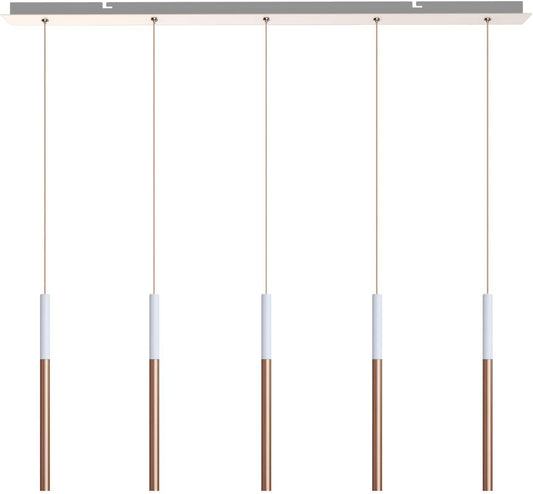 ALTAIR 5 Mini Pendant Lighting White-Copper - LED Hanging Light Fixture for Kitchen Island, Bar, Foyer - Cluster Pendants - Dimmable, Adjustable Wire, Lamp Bulb Included