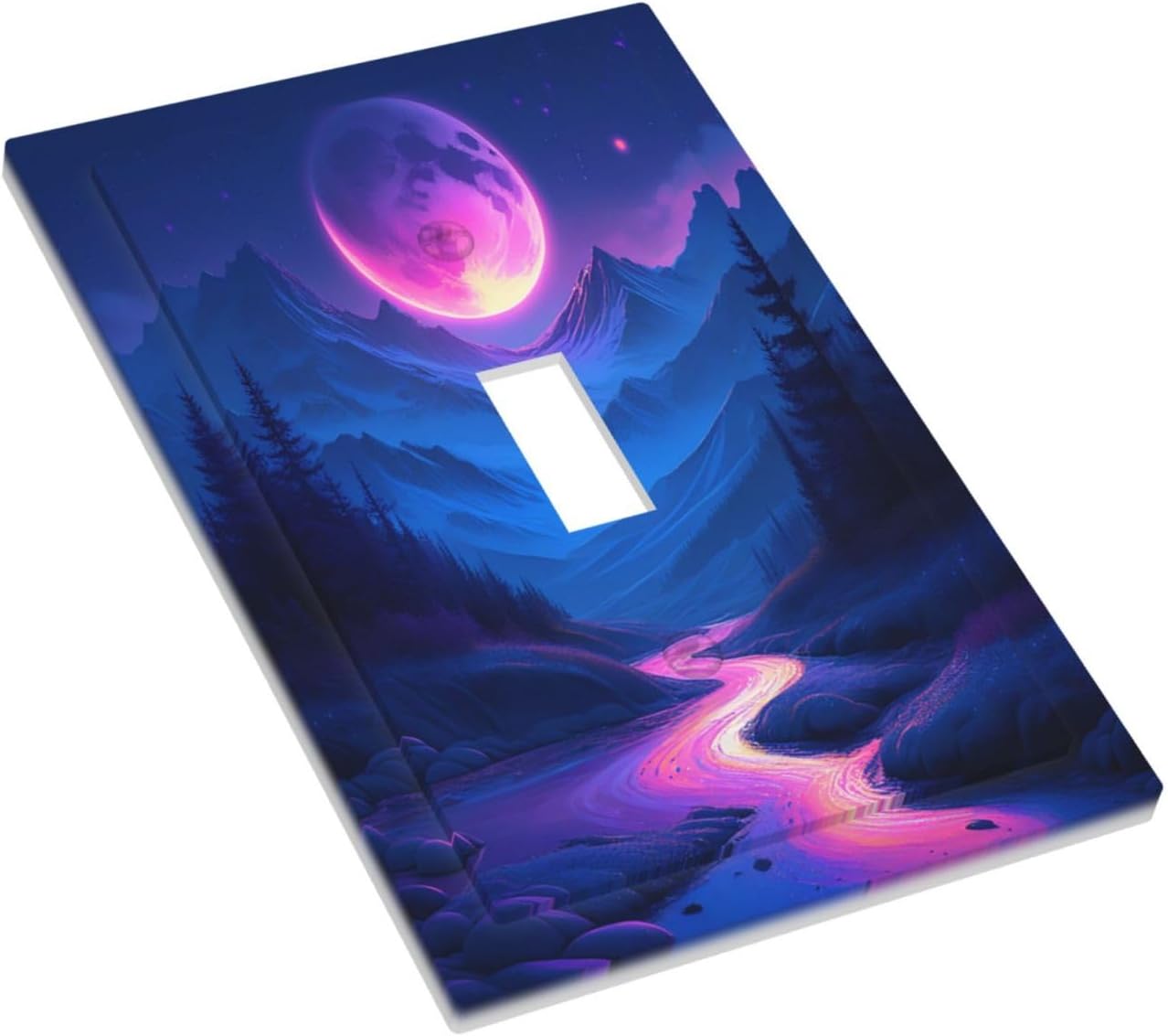 Purple Cyberpunk River Full Moon Mountain Forest Decorative Light Switch Cover 1 Gang Single Toggle Decorator Outlet Wall Plate Device Electrical Faceplate Switchplates for Bedroom Bathroom