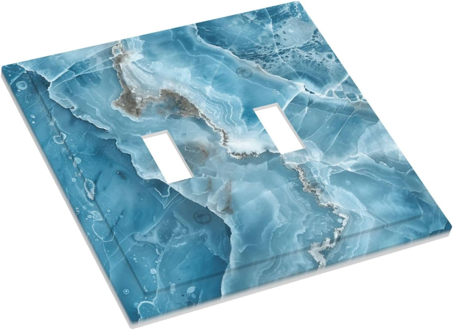 Decorative Light Switch Cover Plate Abstract Watercolor Blue Marble Texture 2 Gang Outlet Covers Double Toggle Wall Plates for Electrical Outlets Switch Plate Covers for Bathroom Decor