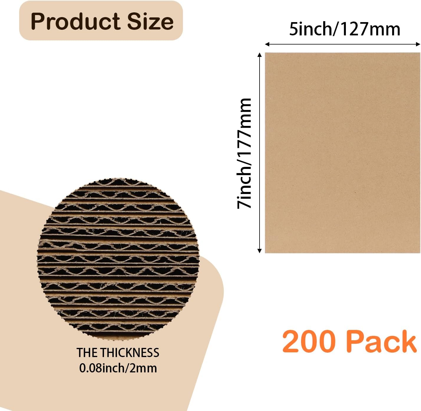 Calenzana 5x7 Corrugated Cardboard Sheets Set of 200, Flat Card Boards Inserts for Crafts, Packing, Shipping, Moving, Mailing