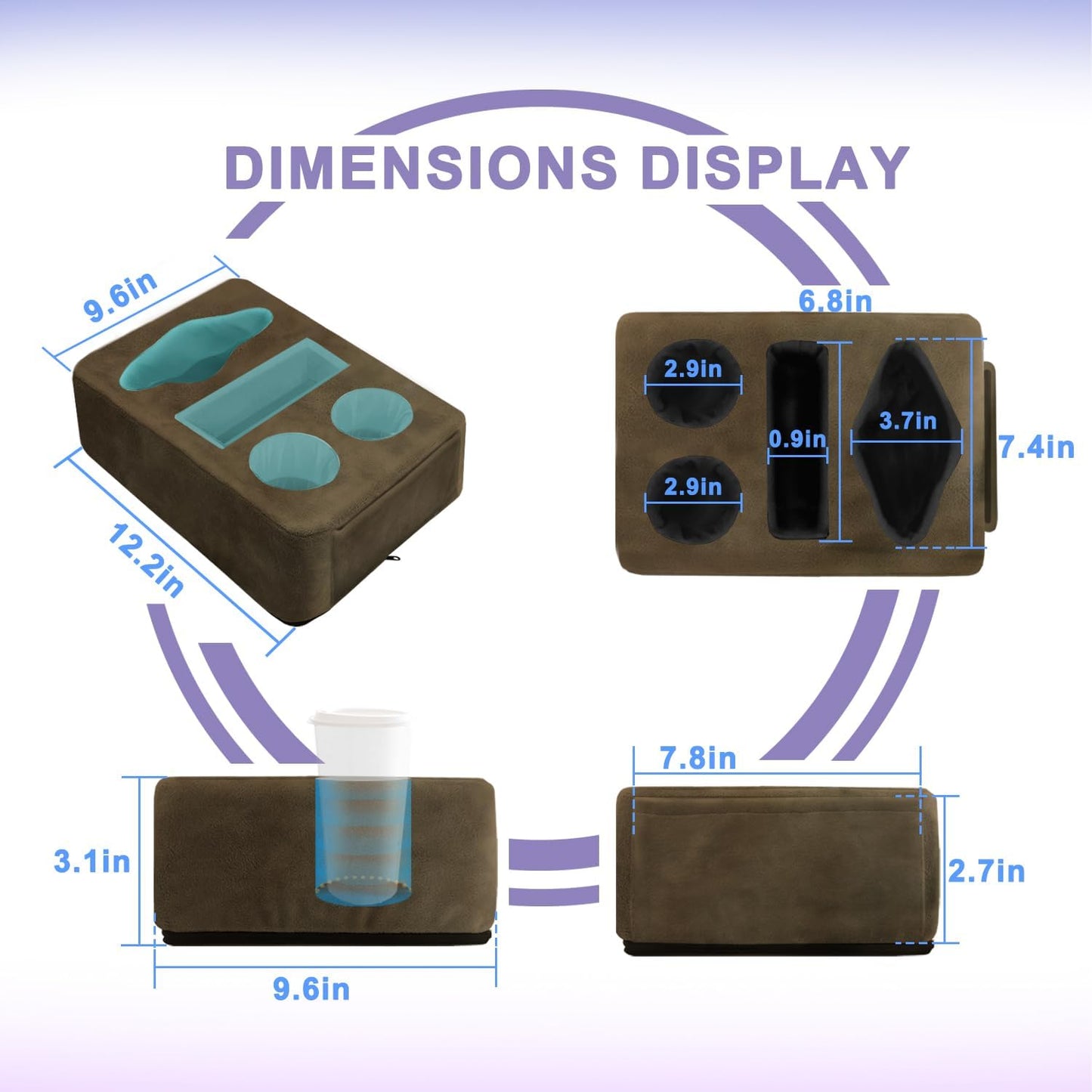 4 Hole Couch Cup Holder Tray, Cup Holder for Bed Suitable for Cup Holders on Sofas, beds, Camping, RVs, Cars, and Beaches.Brown