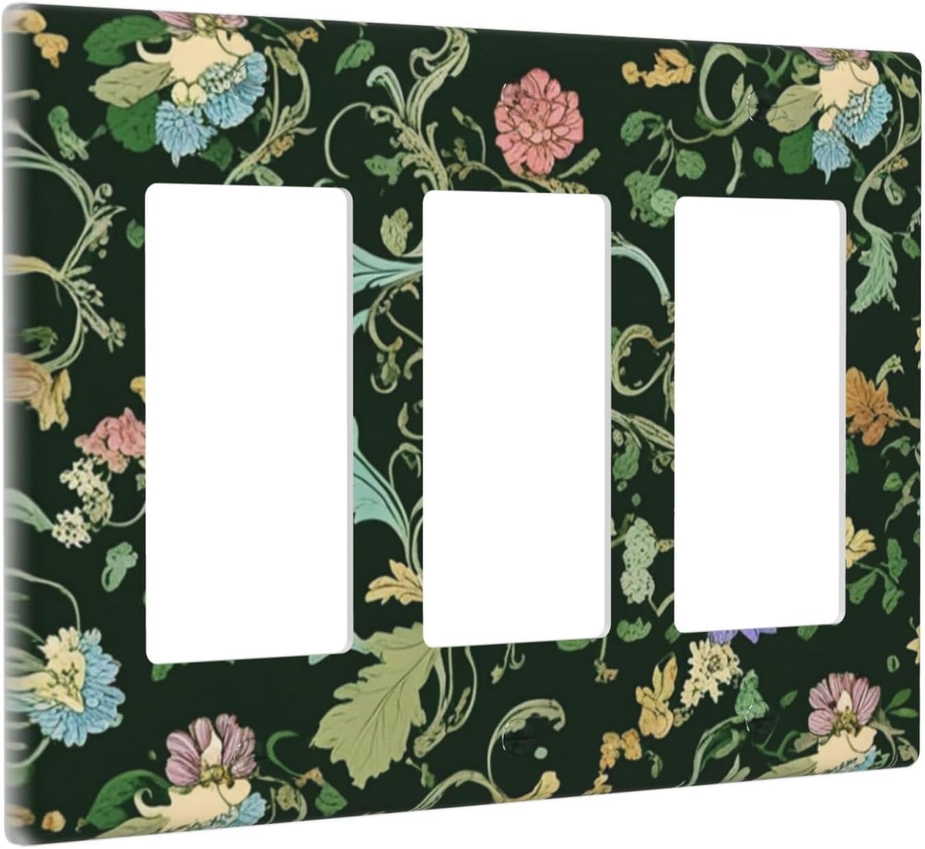 Decorative Outlet Covers Vintage Green Leaf Plant Rustic Pink Flower 3 Gang Wall Plate Triple Rocker Light Switch Cover Plate Jumbo Electrical GFCI Faceplate for Home Decor