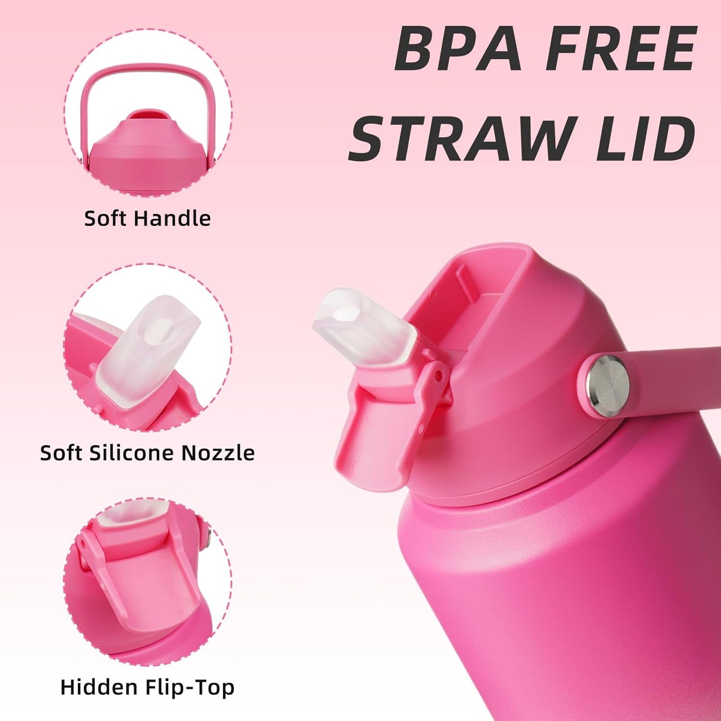 BJPKPK Water Bottle with Straw Lid, 32oz Vacuum Insulated Water Bottles, Metal Stainless Steel Thermo for Sports, Travel, BPA Free Leak Proof Thermo, Cups, Flasks, Tumblers,Cherry