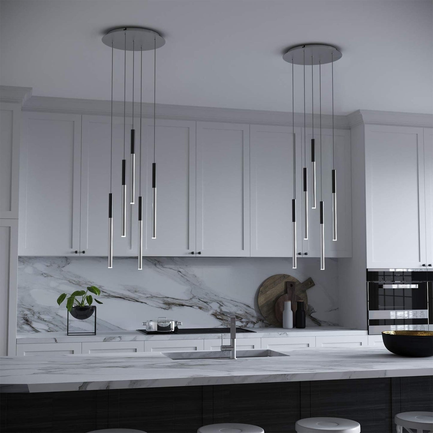 ALTAIR 5 Mini Pendant Lighting Black-Nickel - LED Hanging Light Fixture for Kitchen Island, Bar, Foyer - Cluster Pendants - Dimmable, Adjustable Wire, Lamp Bulb Included