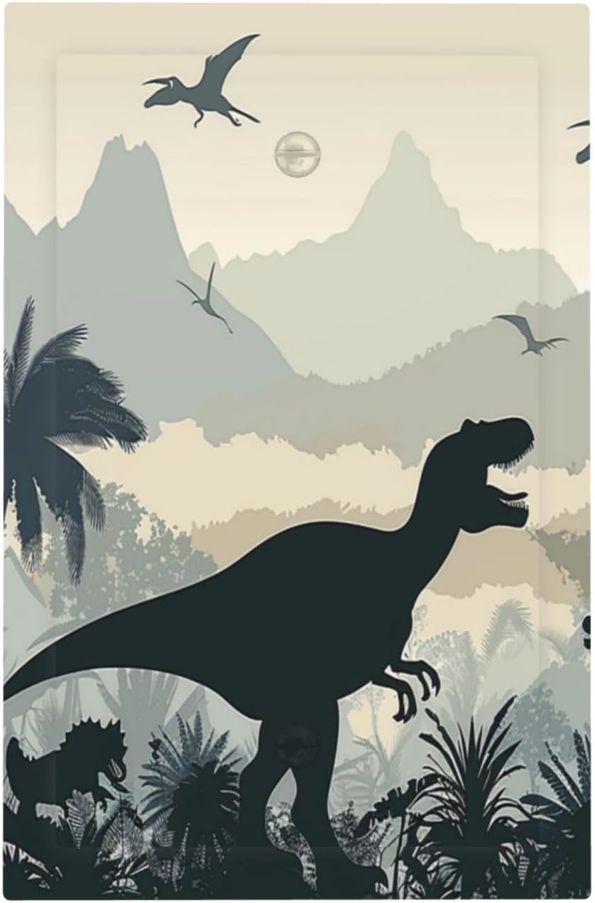 Light Switch Cover Plate Prehistoric World Dinosaur Cartoon Fores 1 Gang No Device Blank Electrical Wall Plates Faceplate Decorative Switch Plate for Kids Room Nursery Decor
