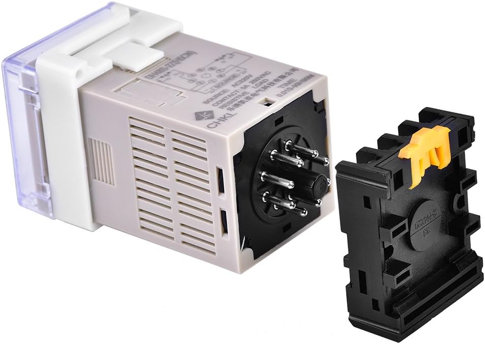 DH48S-2Z 220V Digital Time Relay with Socket Base - Dual Timer Delay (0.01s-99h) - 5A 250VAC Fully Automatic Control Relay - LCD Display Adjustable Buttons for Industrial/Home Automation