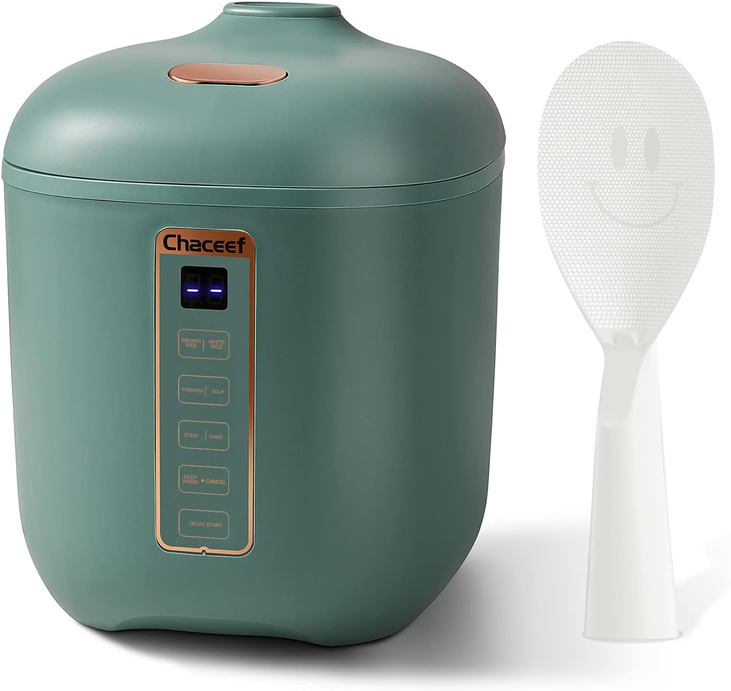 CHACEEF Mini Rice Cooker 2 Cups Uncooked, 1.2L Rice Cooker Small, Portable Non-Stick Small Travel Rice Maker, BPA Free, Smart Control Multifunction Cooker with 24 Hours Timer Delay & Keep Warm Function, Green