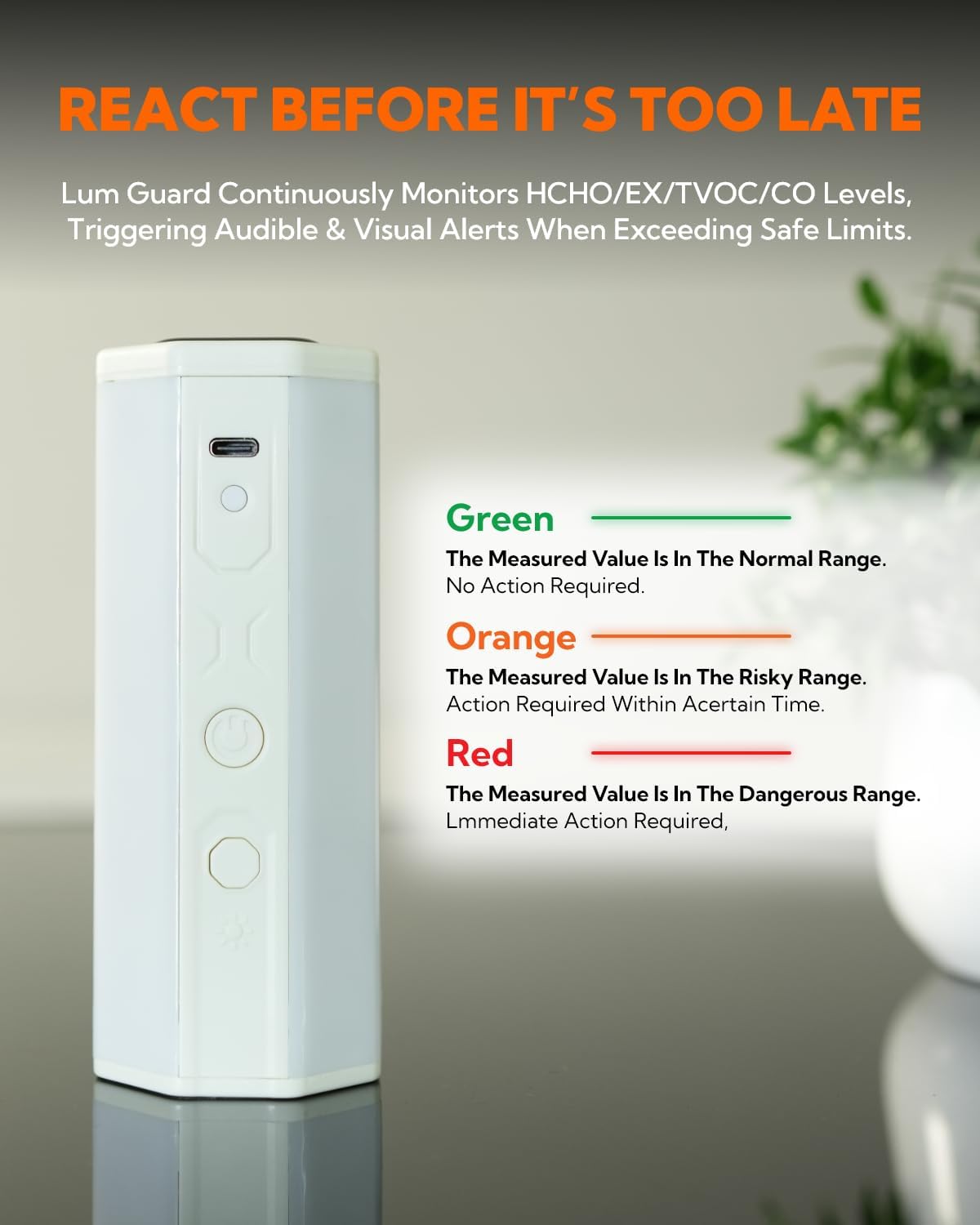 Portable Air Monitor, Lumopal Air Sensor with CO/TVOC/HCHO/EX/Humidity/Temp/Pressure Detector Indoor/Outdoor, VOC Meter CO Detector Gas Alert with 8000mah Long Lasting for Home Camping (White)